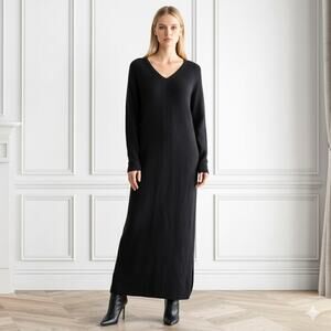 HANAE MORI Neiman Marcus Cashmere Maxi Sweater Dress Black Medium Long Sleeve